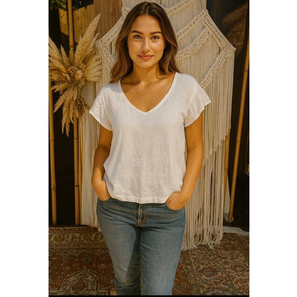 Dex NWT Women White Gauze Flutter Sleeve V Neck Top Blouse Shirt‎ USA XL